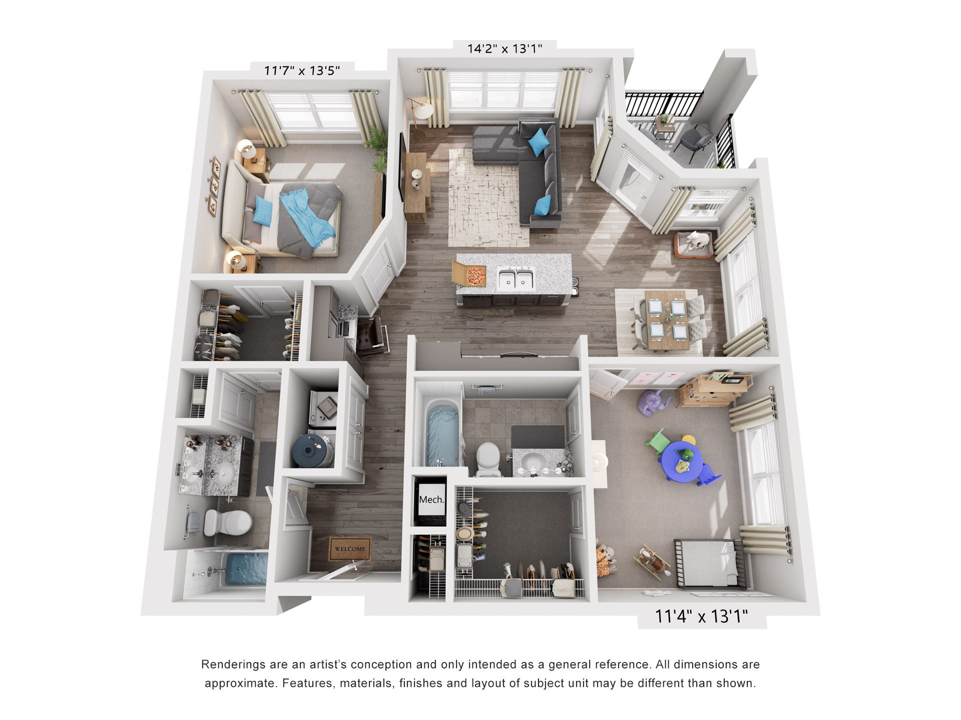 Floor plan for 2 beds, 2 baths, 1060 sqft